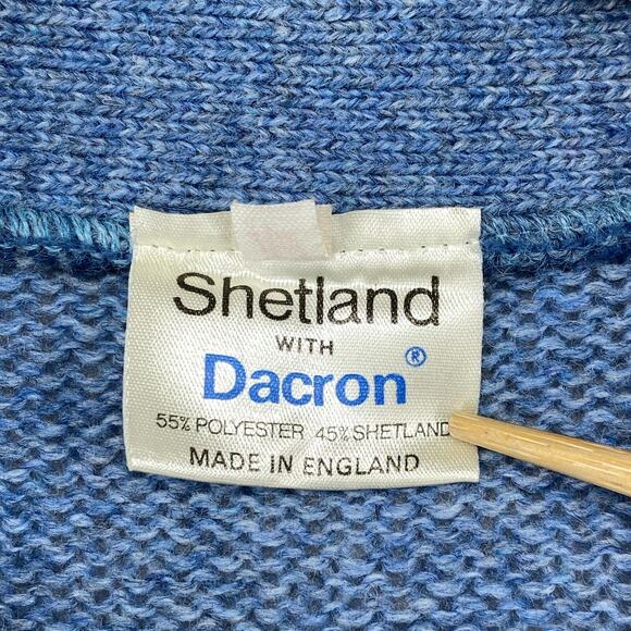 DACRON Sweater Womens M Cardigan Shetland Chevron Button Front Blue ENGLAND Vtg - Picture 7 of 11
